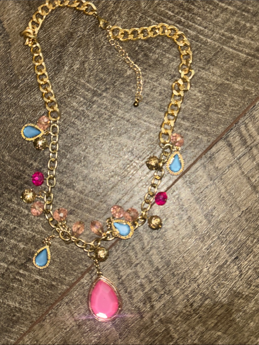 INC International Concepts Gold-Tone Necklace with Pink & Turquoise Accents-NWOT